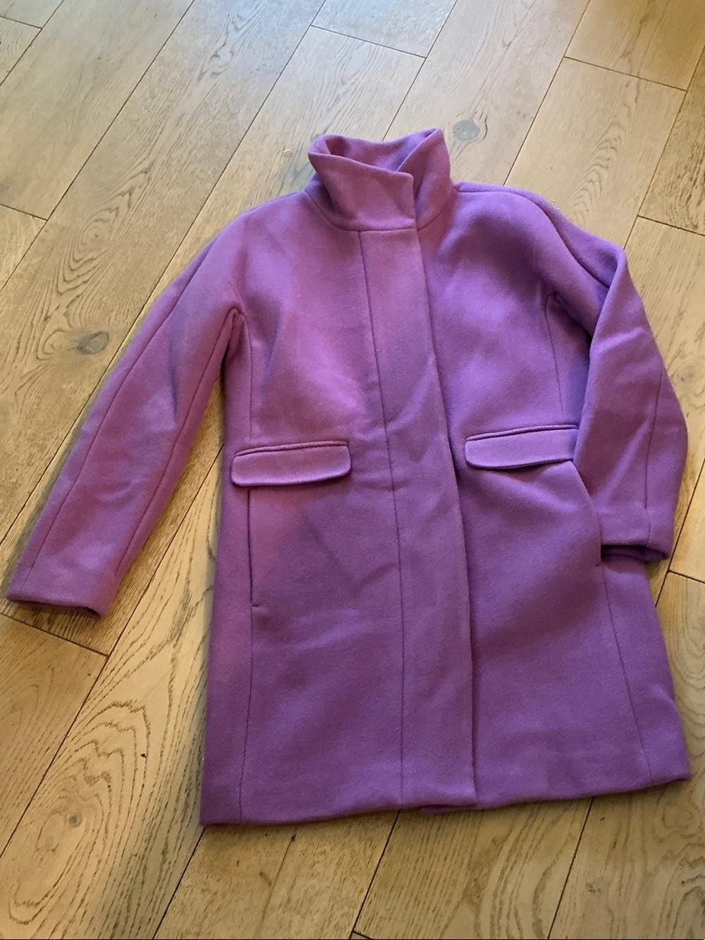Woman’s J. Crew purple high neck coat. Size 2. Italian Stadium Cloth-Nello Gori.